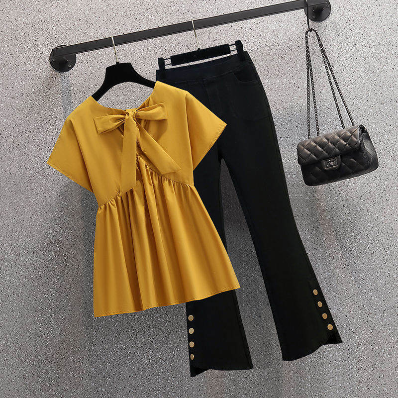 黃色上衣+黑色裤子/套裝