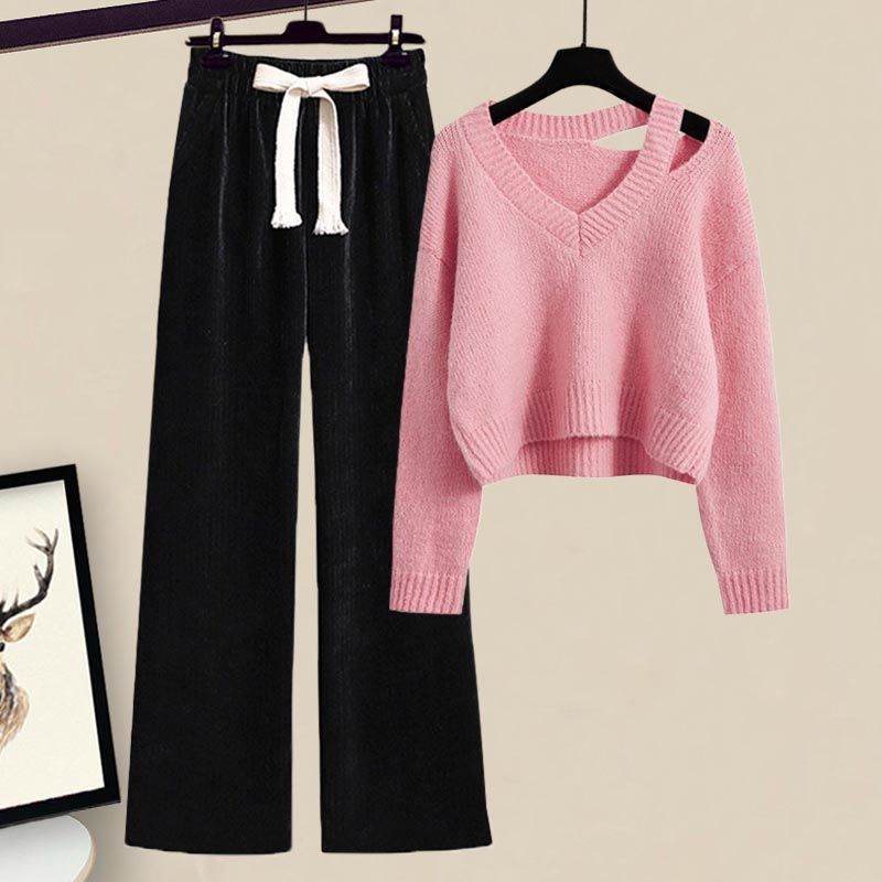 粉色毛衣+黑色褲子/套裝