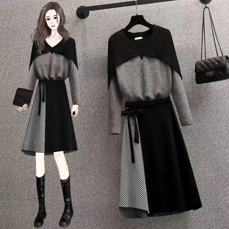 灰色/毛衣+黑色/裙類