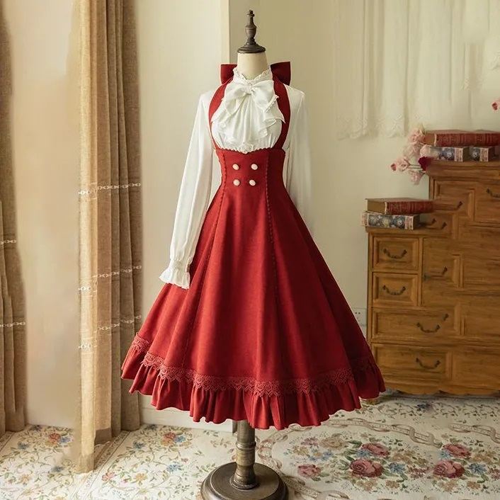 白色/襯衫+紅色/連衣裙