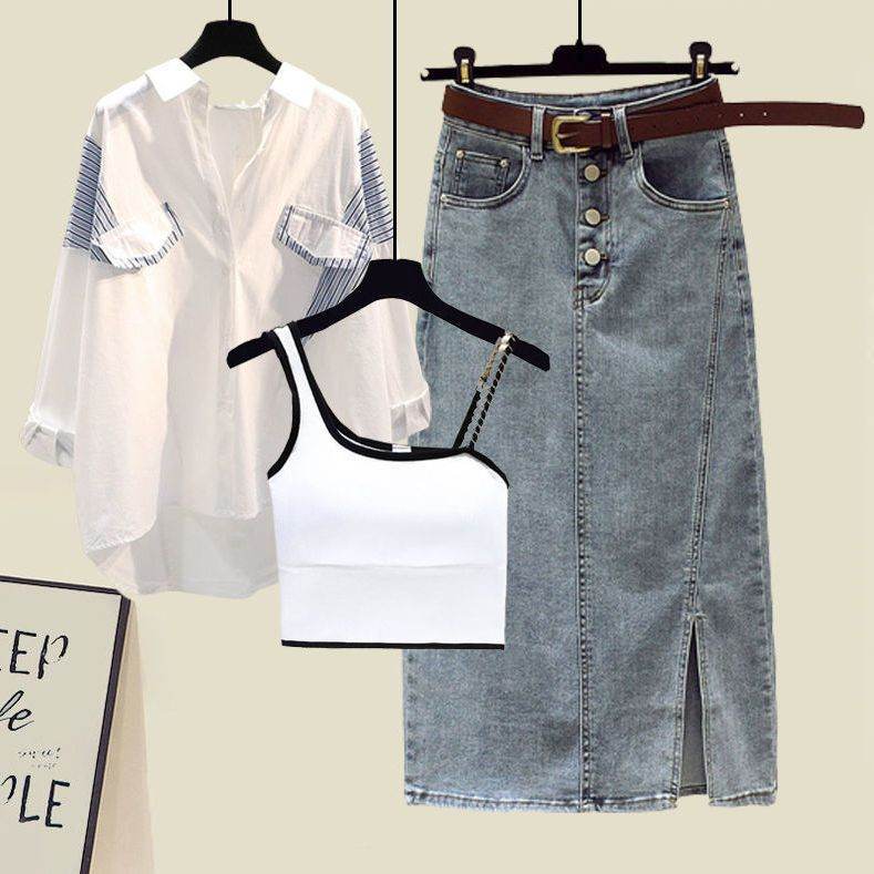 白色/吊帶+白色條紋/襯衫+藍色/裙類