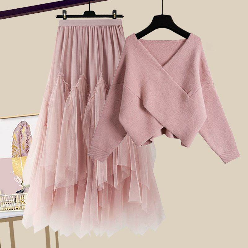 粉色毛衣+粉色半身裙/套裝