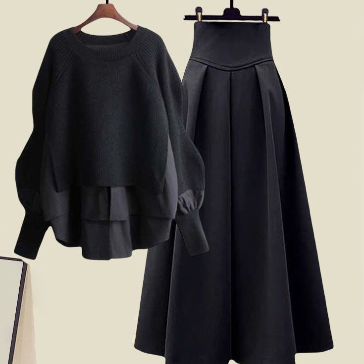 黑色毛衣+黑色裙類