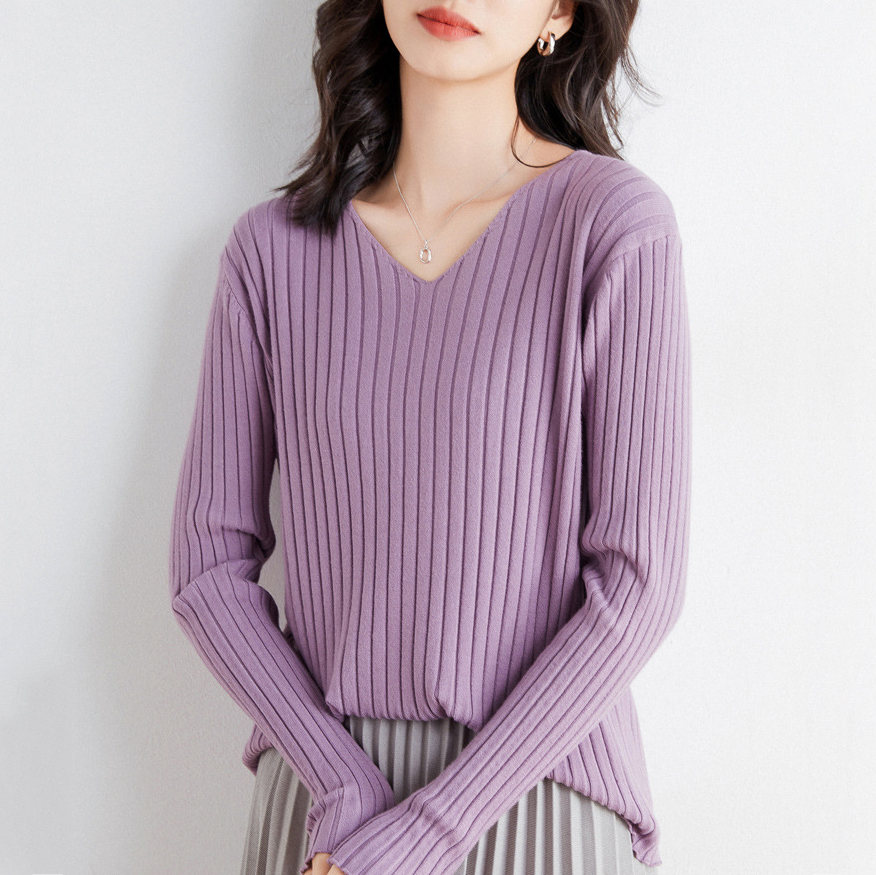 紫色/V領