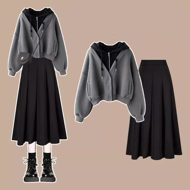 灰色/夾克+黑色/裙類