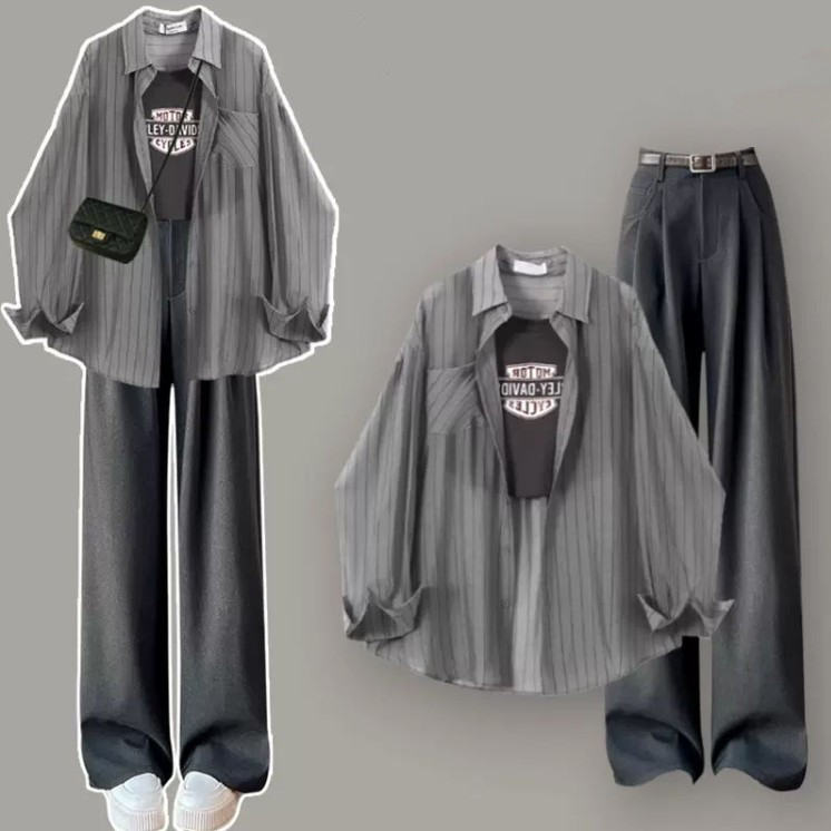 灰色背心+灰色罩衫+灰色寬褲